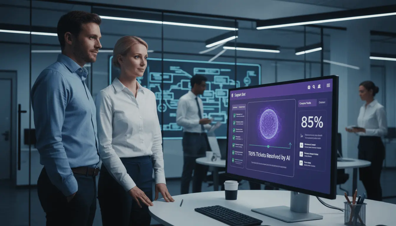 AI-powered internal IT support bot interface and ticket routing dashboard case study